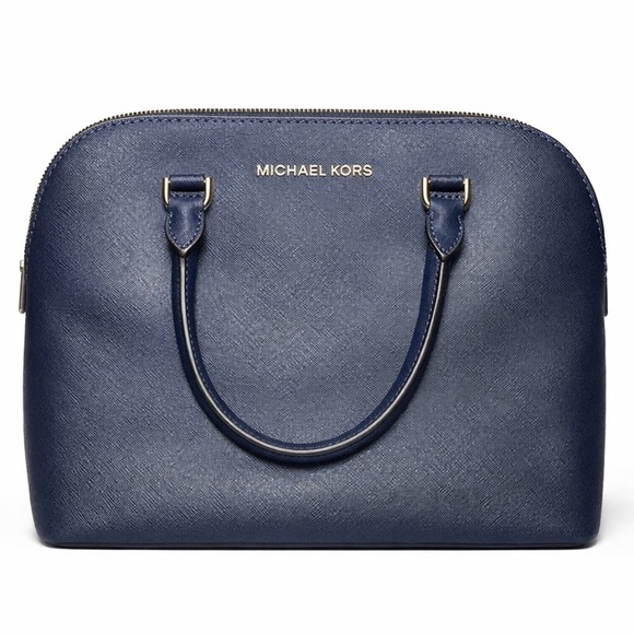 Michael Kors Handbags - Michael Kors Cindy navy large dome crossbody leather purse with gold hardware